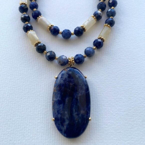 Sodalite and Sunstone Layered Statement Necklace - Picture 1 of 2